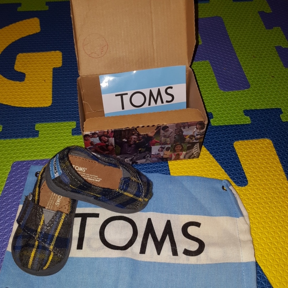 Classic Blue Wool Plaid Tiny TOMS